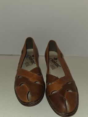 Rieker AntiStress Brown Leather Cutout Flats Slip On Comfort Shoes Size 7.5